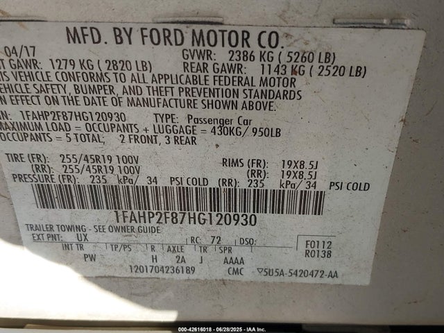 1FAHP2F87HG120930 Ford 3.5l ti-vct