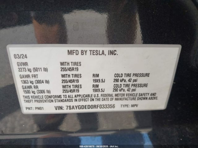 2024 TESLA MODEL Y 7SAYGDED0RF033356 Photo 8