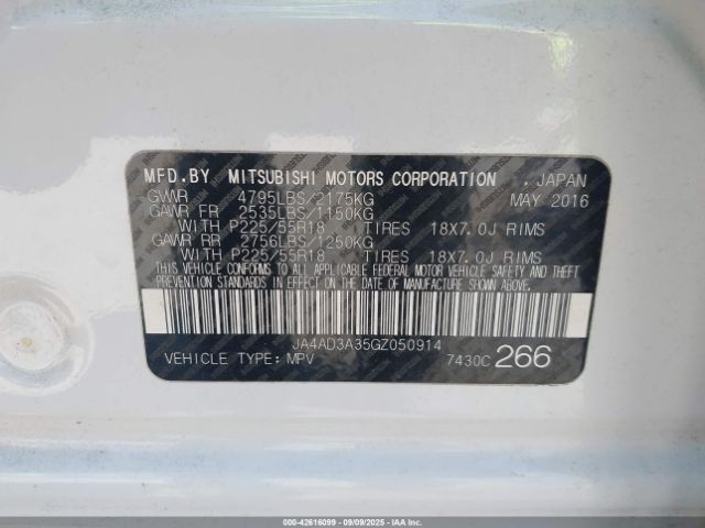 2016 MITSUBISHI OUTLANDER JA4AD3A35GZ050914 Photo 8