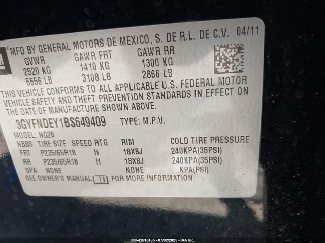 2011 CADILLAC SRX 3GYFNDEY1BS649409 Photo 8