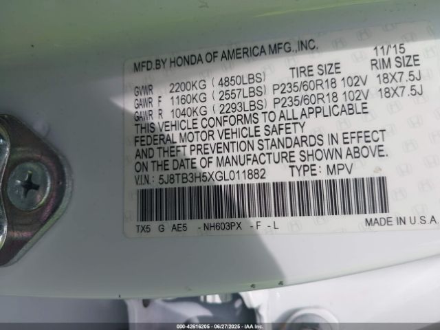 2016 ACURA RDX 5J8TB3H5XGL011882 Photo 8