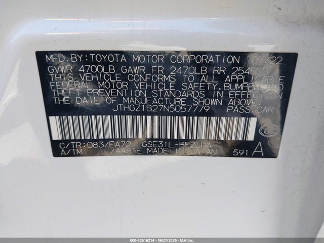 JTHGZ1B27N5057779 Lexus 2gr-fks