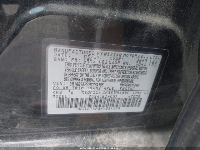 Aukcja sprzedaży 2017 Nissan Sentra S, vin: 3N1AB7AP3HY334188, numer aukcji: 42616228