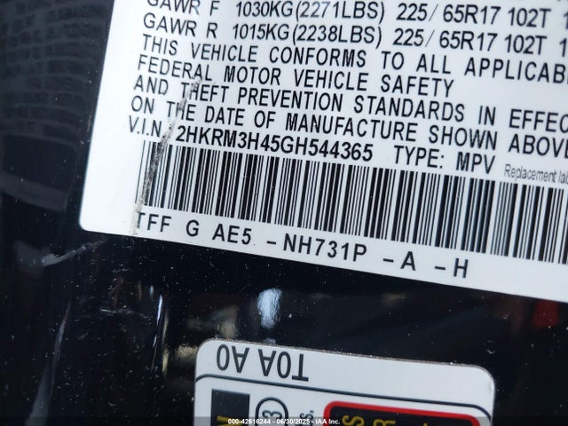 2HKRM3H45GH544365 Honda k24w9