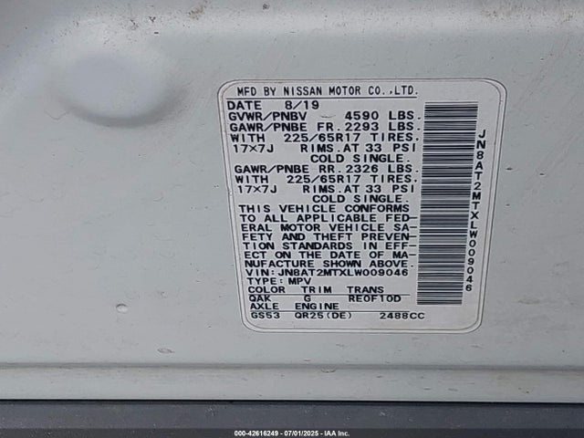 JN8AT2MTXLW009046 Nissan Rogue