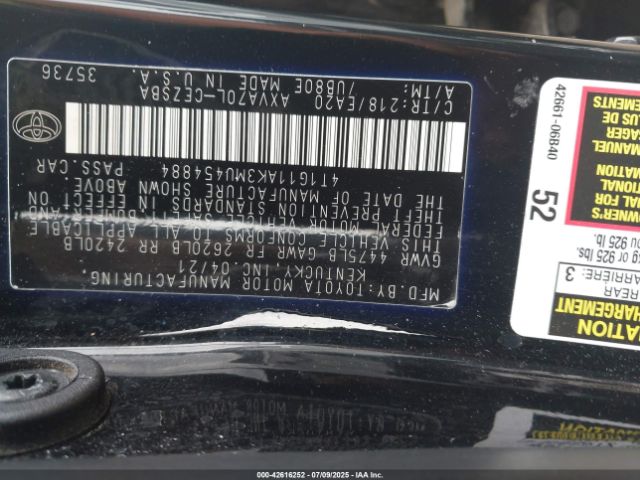 2021 TOYOTA CAMRY 4T1G11AK3MU454884 Photo 8