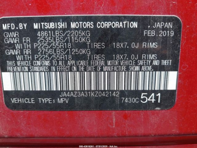 2019 MITSUBISHI OUTLANDER JA4AZ3A31KZ042142 Photo 8