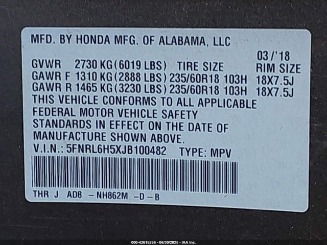5FNRL6H5XJB100482 Honda j35y7