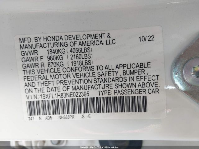 2022 HONDA CIVIC 19XFL1H83NE022395 Photo 8