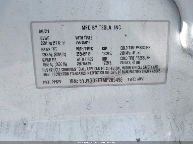 5YJYGDEE7MF269498 Tesla 2021