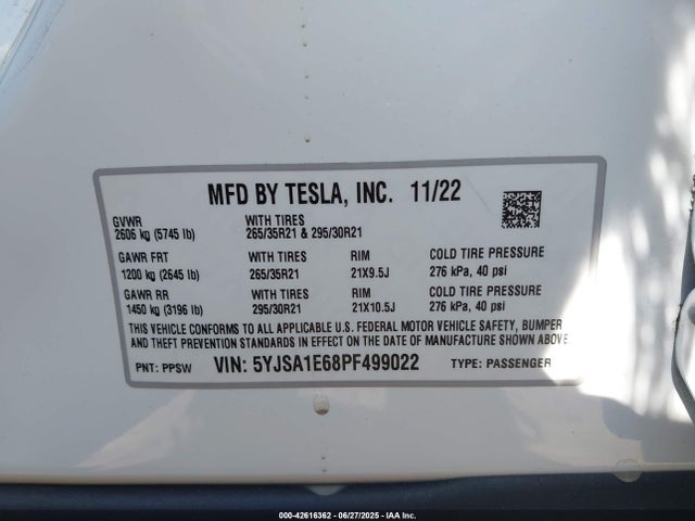 2023 TESLA MODEL S 5YJSA1E68PF499022 Photo 8