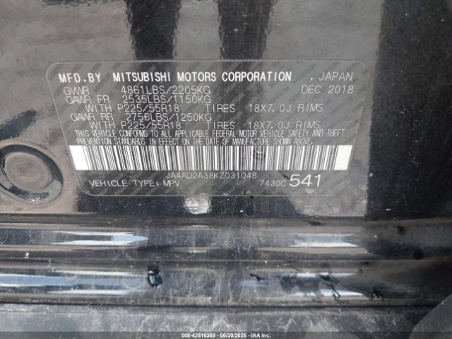 2019 MITSUBISHI OUTLANDER JA4AD2A38KZ031048 Photo 8