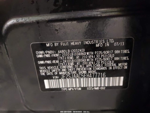 Subaru 2.5na u5 2014 JF2SJAAC5EH477716 Image 9