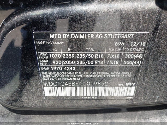 Mercedes-Benz m270 2019 WDCTG4EB6KU009852 Image 9