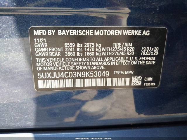 5UXJU4C03N9K53049 BMW X5