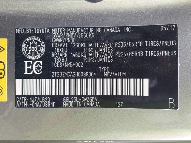 2T2BZMCA2HC098004 Lexus 2017