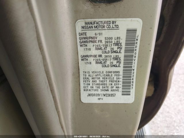 2001 INFINITI QX4 JNRDR09Y11W224957 Photo 8