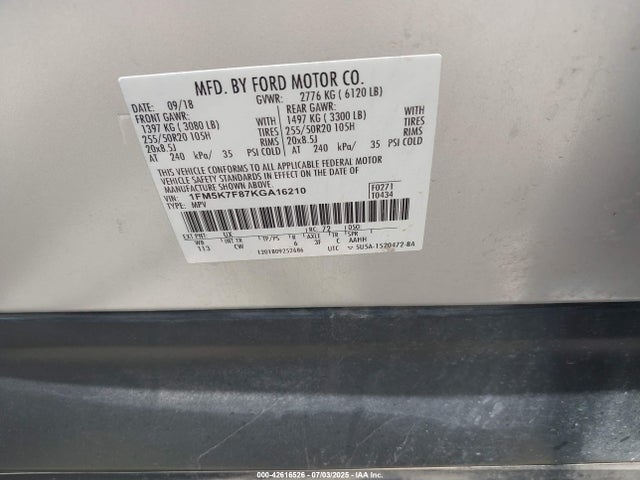 1FM5K7F87KGA16210 Ford 3.5l ti-vct