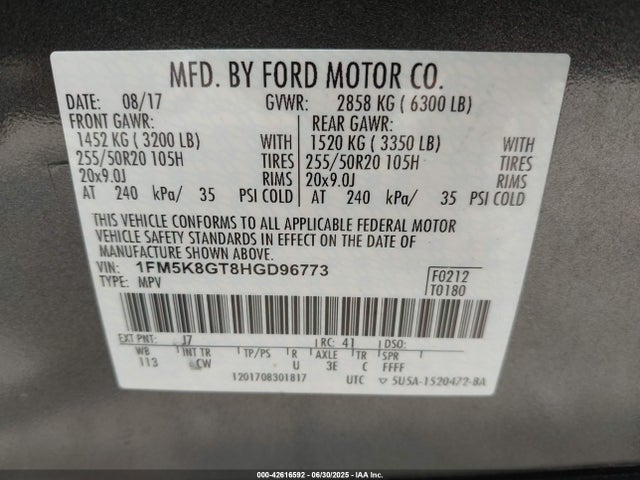 1FM5K8GT8HGD96773 Ford 3.5l gtdi