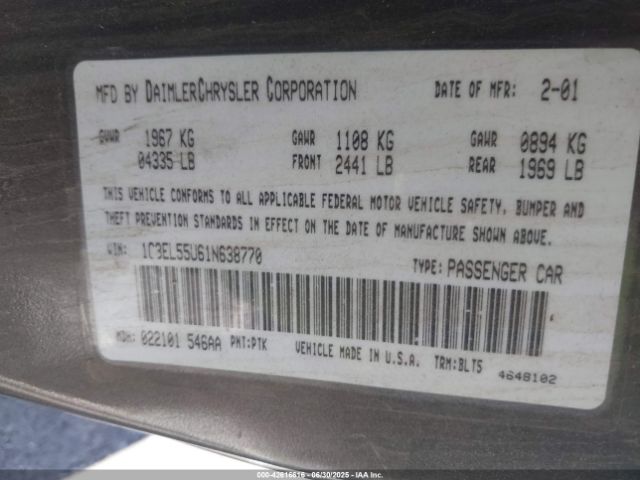 2001 CHRYSLER SEBRING 1C3EL55U61N638770 Photo 8