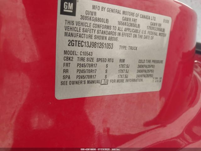 2008 GMC SIERRA 1500 2GTEC13J981261053 Photo 8