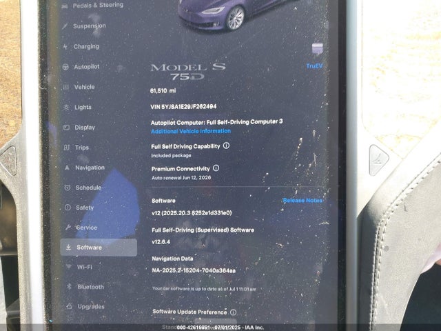 42616661 :رقم المزاد ، 5YJSA1E29JF262494 vin ، 2018 Tesla Model S مزاد بيع
