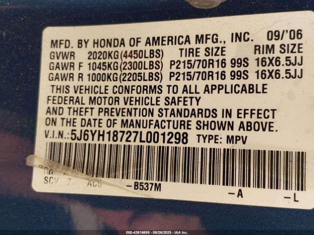 2007 HONDA ELEMENT 5J6YH18727L001298 Photo 8