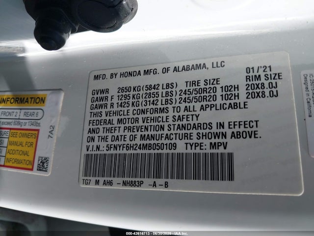 5FNYF6H24MB050109 Honda j35y6