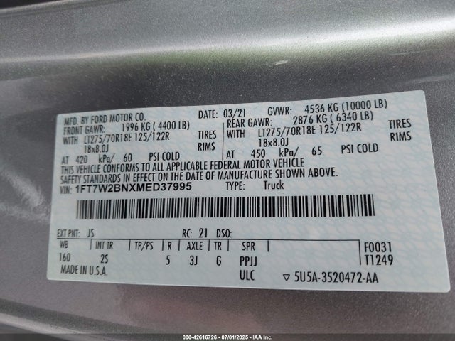 1FT7W2BNXMED37995 Ford F-250