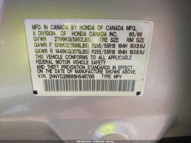2008 ACURA MDX 2HNYD28688H546705 Photo 8