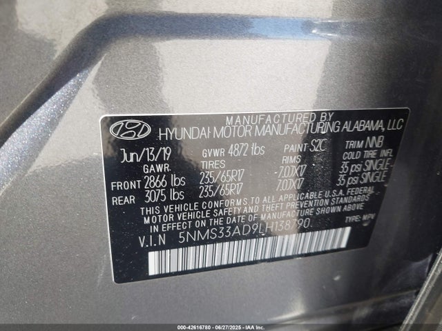 5NMS33AD9LH138790 Hyundai gdi theta ii