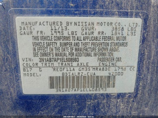 3N1AB7AP1EL608593 Nissan 2014