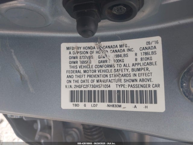 Honda k20c2 2016 2HGFC2F73GH571054 Image 9