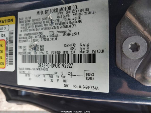 2018 FORD FUSION 3FA6P0HD9JR192927 Photo 8