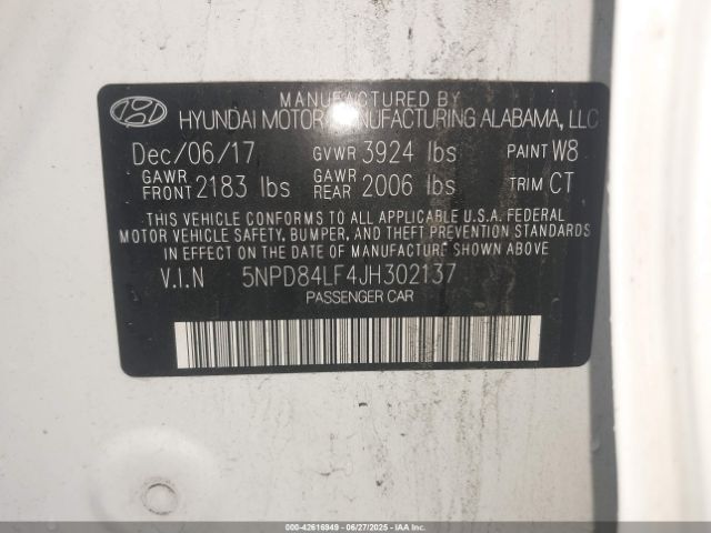 2018 HYUNDAI ELANTRA 5NPD84LF4JH302137 Photo 8