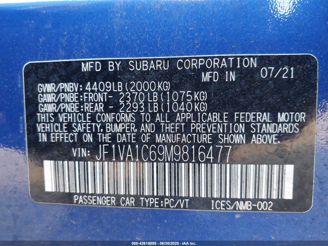JF1VA1C69M9816477 Subaru dib turbo