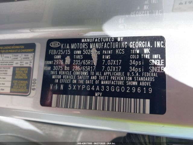 2016 KIA SORENTO 5XYPG4A33GG029619 Photo 8