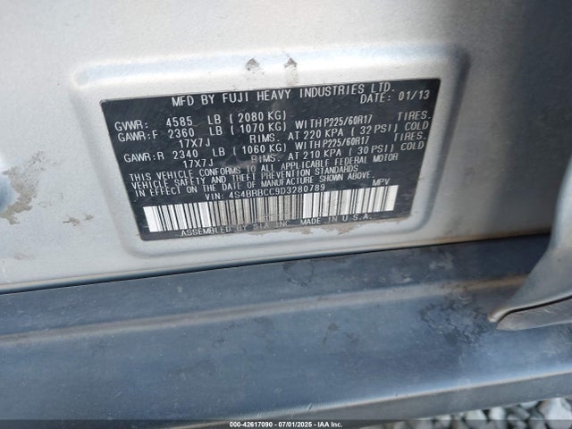 2013 Subaru Outback 2.5i Premium მანქანა იყიდება აუქციონზე, vin: 4S4BRBCC9D3280789, აუქციონის ნომერი: 42617090