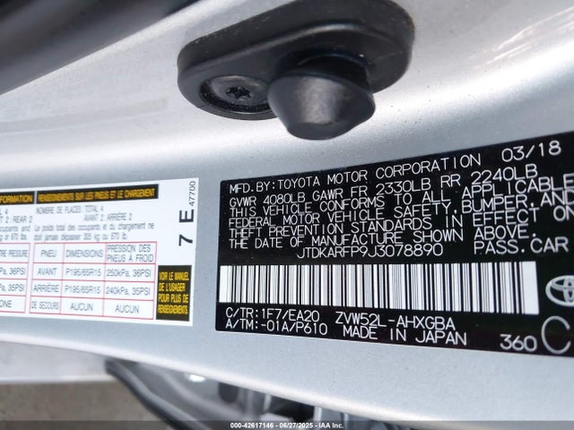Toyota 2zr-fxe+1nm 2018 JTDKARFP9J3078890 Image 9