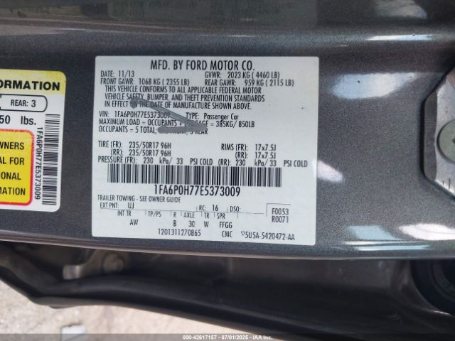 2014 FORD FUSION 1FA6P0H77E5373009 Photo 8