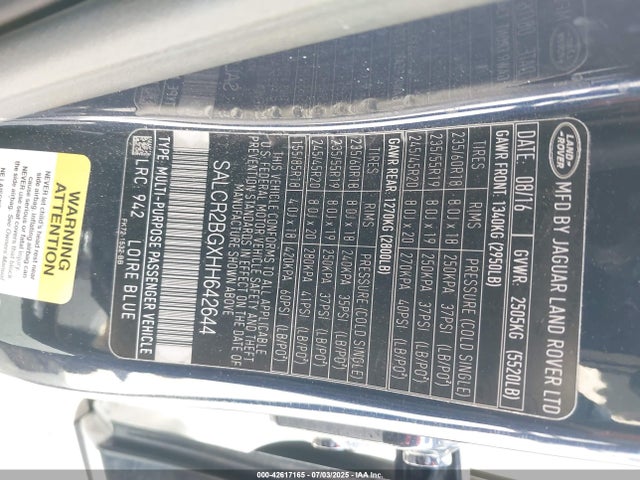 SALCR2BGXHH642644 Land Rover gtdi lev3 sulev30