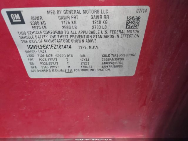 1GNFLFEK1FZ101414 Chevrolet lea - flex fuel (gas/alc), aluminum, ho,