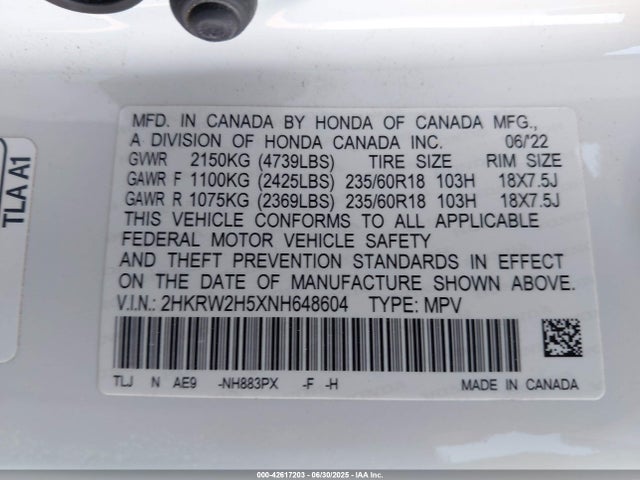 Honda l15be 2022 2HKRW2H5XNH648604 Image 9
