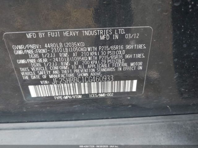 2012 SUBARU FORESTER JF2SHBBC1CG460933 Photo 8