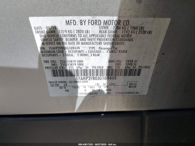 Ford 3.5l ti-vct 2018 1FAHP2F80JG109449 Image 9