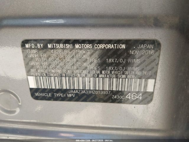 2017 MITSUBISHI OUTLANDER JA4AZ3A31HZ019937 Photo 8