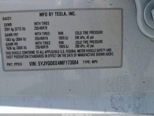 2021 TESLA MODEL Y 5YJYGDEE4MF173084 Photo 8