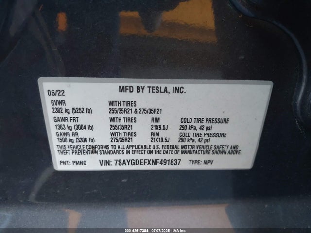 2022 TESLA MODEL Y 7SAYGDEFXNF491837 Photo 8