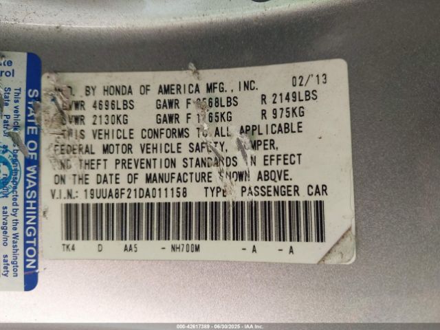 2013 ACURA TL 19UUA8F21DA011158 Photo 8