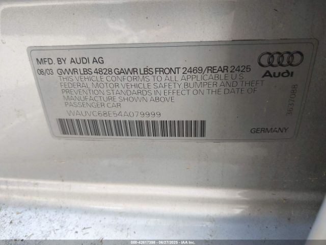 2004 AUDI A4 WAUVC68E54A079999 Photo 8
